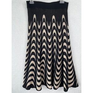 NorthStyle Womens Black Beige Knit Scalloped Wave Midi Skirt Size M Sweater Styl